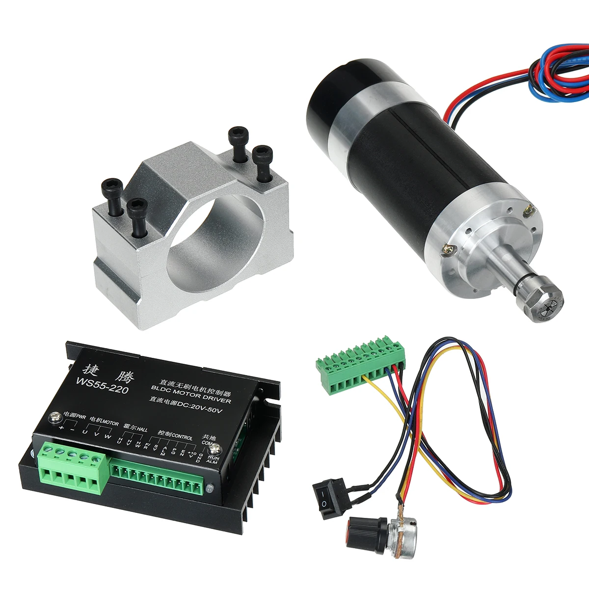 500W CNC Brushless Spindle Air Cooled Motor ER11 Collet Chuck Adjustable 48V Power Supply Governor for DIY CNC Router Engraver