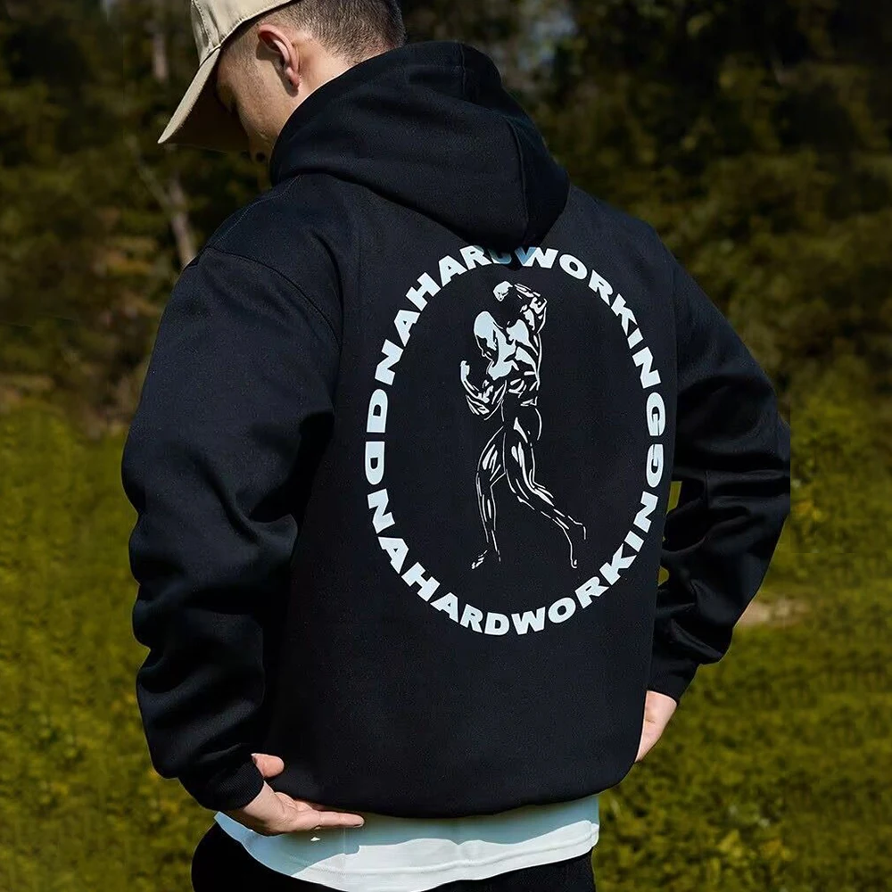 Mens Street Y2k Sports Long-Sleeved Sweatshirt Autumn Winter Fashion American Retro Trendy Brand Printed Loose Hooded Jacket Top