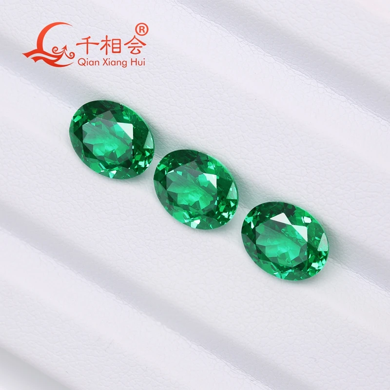شكل بيضاوي مختبر نمت Yttrium أكسيد الألومنيوم زراعة تسافوريت الزمرد الأخضر اللون مع يميل جوهرة الحجر للمجوهرات #5
