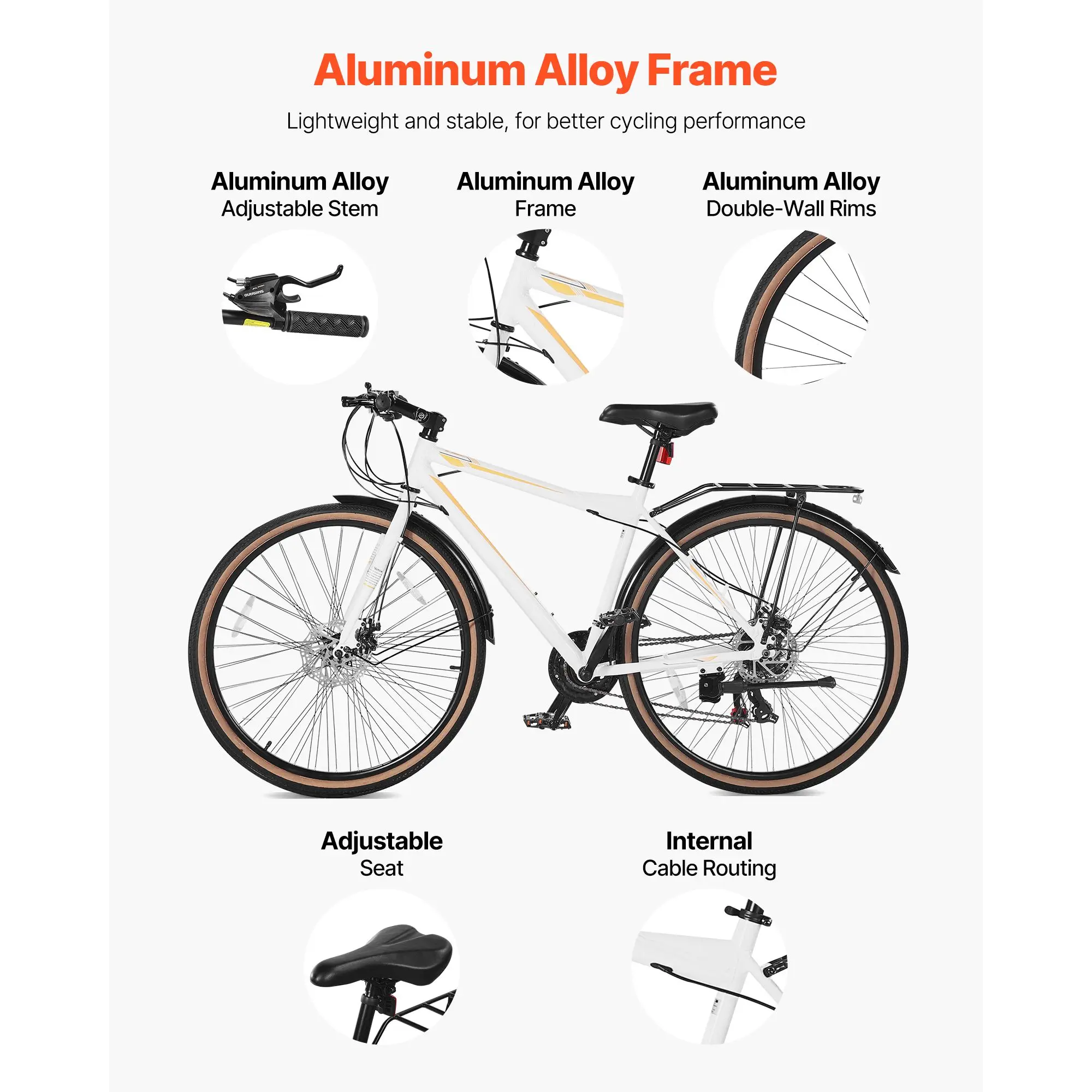Lightweight Aluminum Frame Hybrid Bike Commuter City Bike for Adults