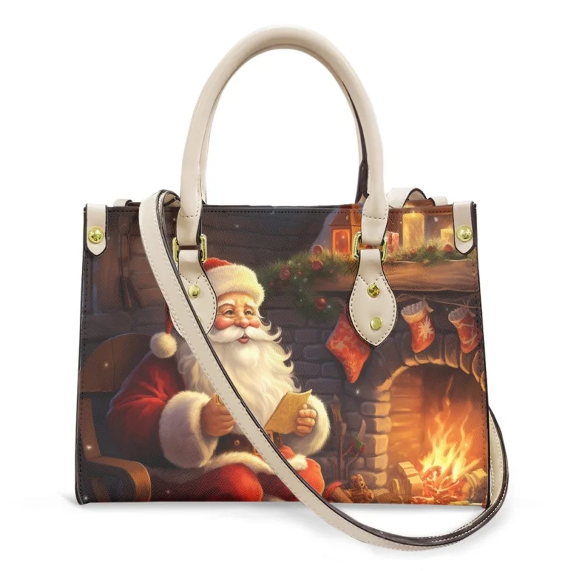 

Noisydesigns Trendy Women's Handbag PU Leather Purse Cute Santa Claus Fire Print Shoulder Crossbody Festival Party Bag Dropship