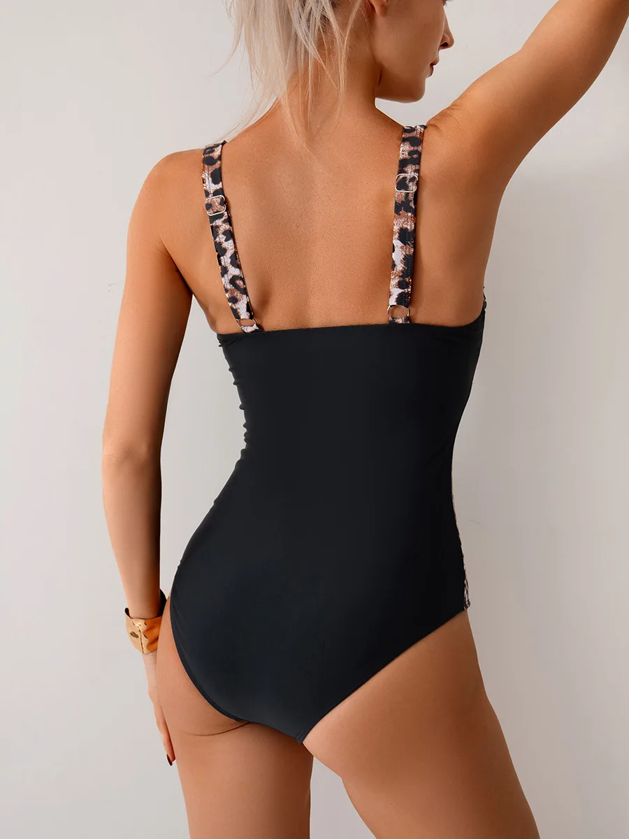 Simple Style Sexy One Piece Swimsuit for Women in Black Blue Green Rose Khaki Leopard