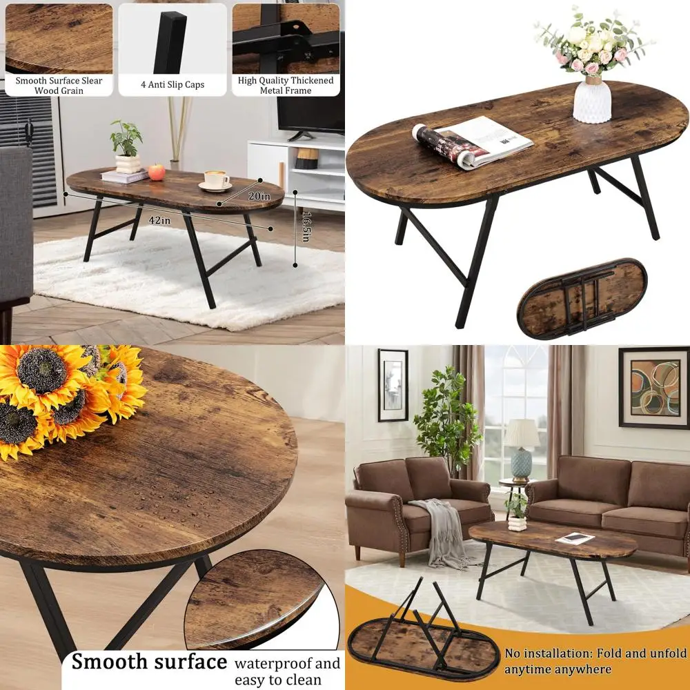 

Кофейный столик в индустриальном стиле из коричневого дерева для небольших помещений и домашнего офиса