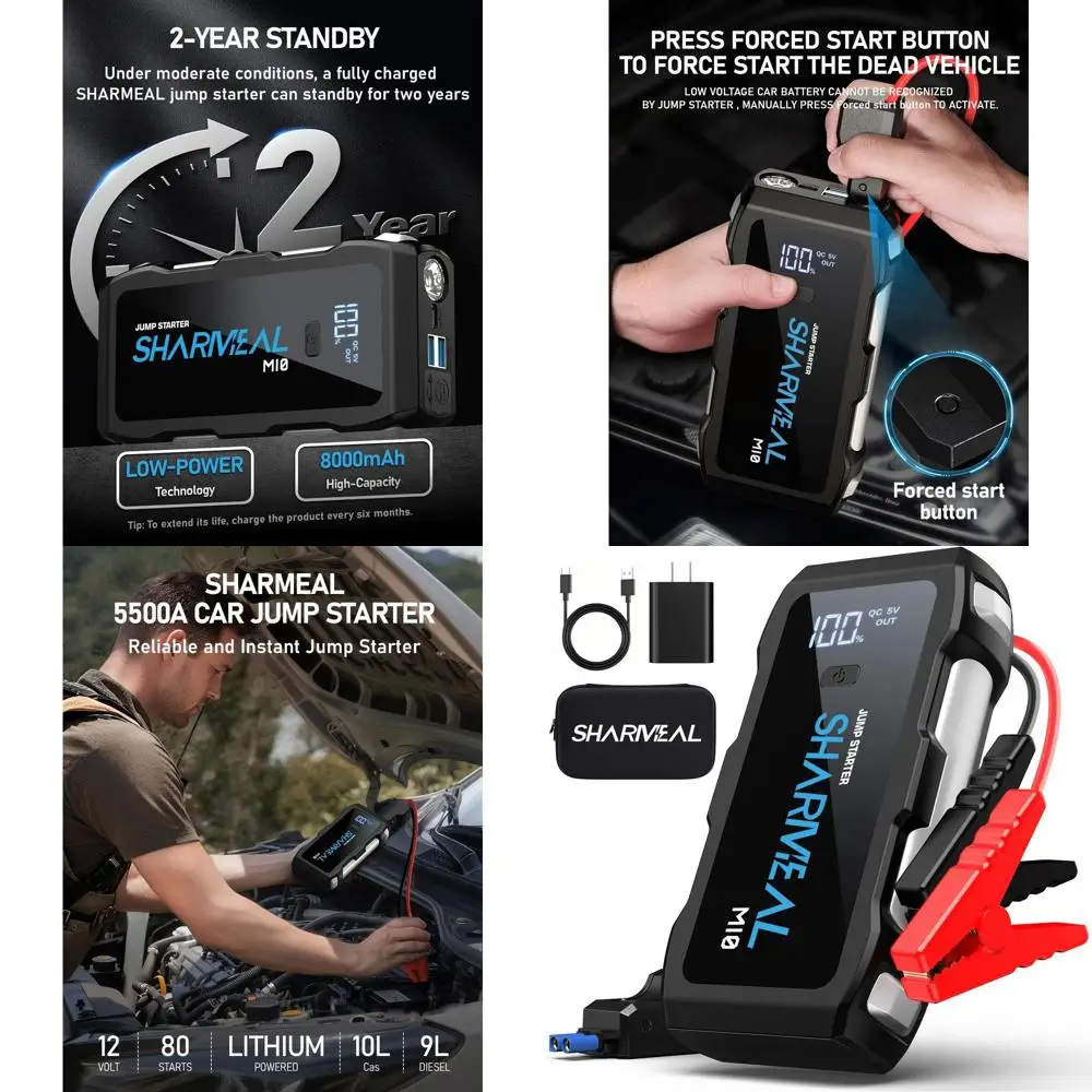 

Jump Starter 5500A, 12V Car Battery Jump Starter with USB Quick Charge (Up to 10.0L Gas or 9.0L Diesel Engine), Battery Booster