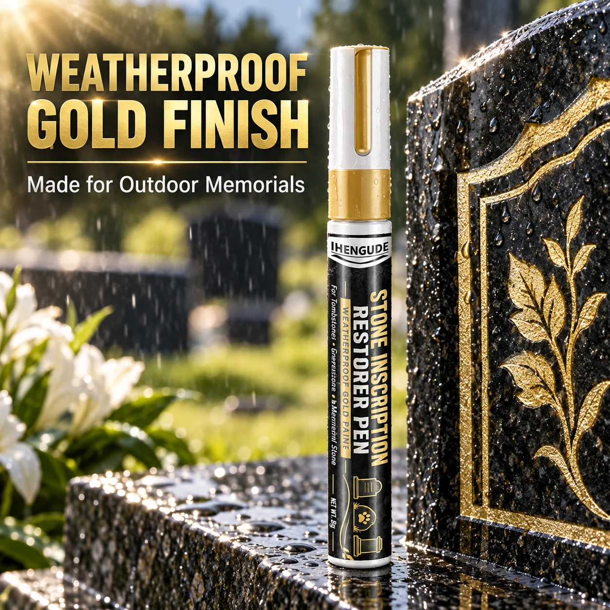 Stone Inscription Restorer Pen Weatherproof Gold Paint Pen For Tombstone Monument Pet Memorial Stone Graffiti Repair