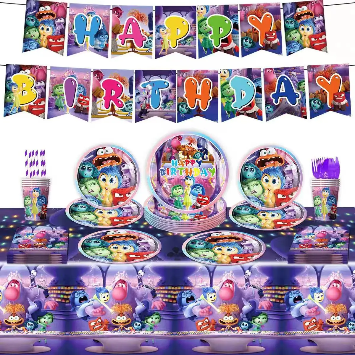 Inside Out 2 Disney Birthday Party Decoration Cartoon Theme stoviglie Set tazze tovaglioli ansia palloncini forniture Deco per bambini