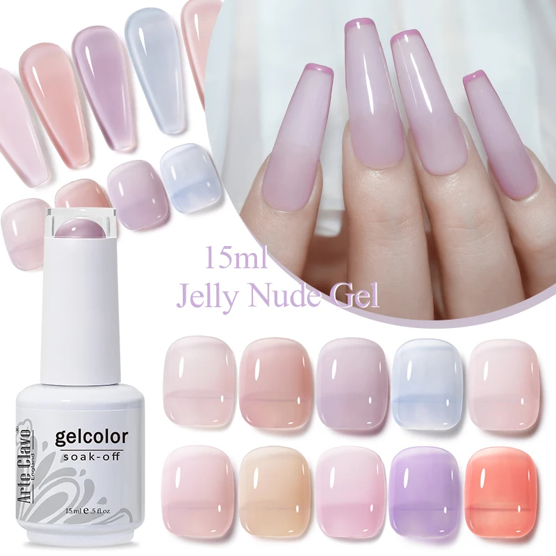 Arte Clavo 15ml Semi Permanent Jelly Gel Nail Polish White Red Purple Natural Transparent Nude Nails Art Soak Off UV LED Varnish