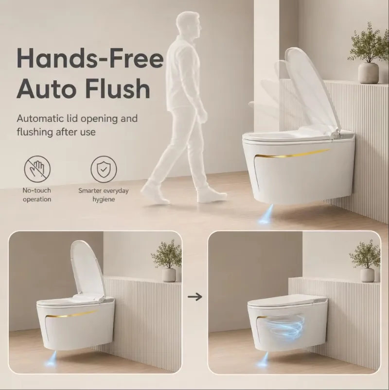 Wall Mounted Intelligent Bidet Toilet with Built in Tank Auto Flush Heated Seat
