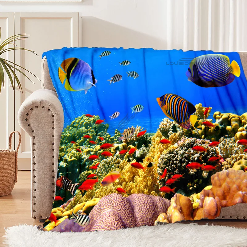 Ocean World Marine Life Art Patterns Blanket Animals Flannel Blanket Cosy Lazy Couch Cover Blanket Super Soft Sheet Mattresses