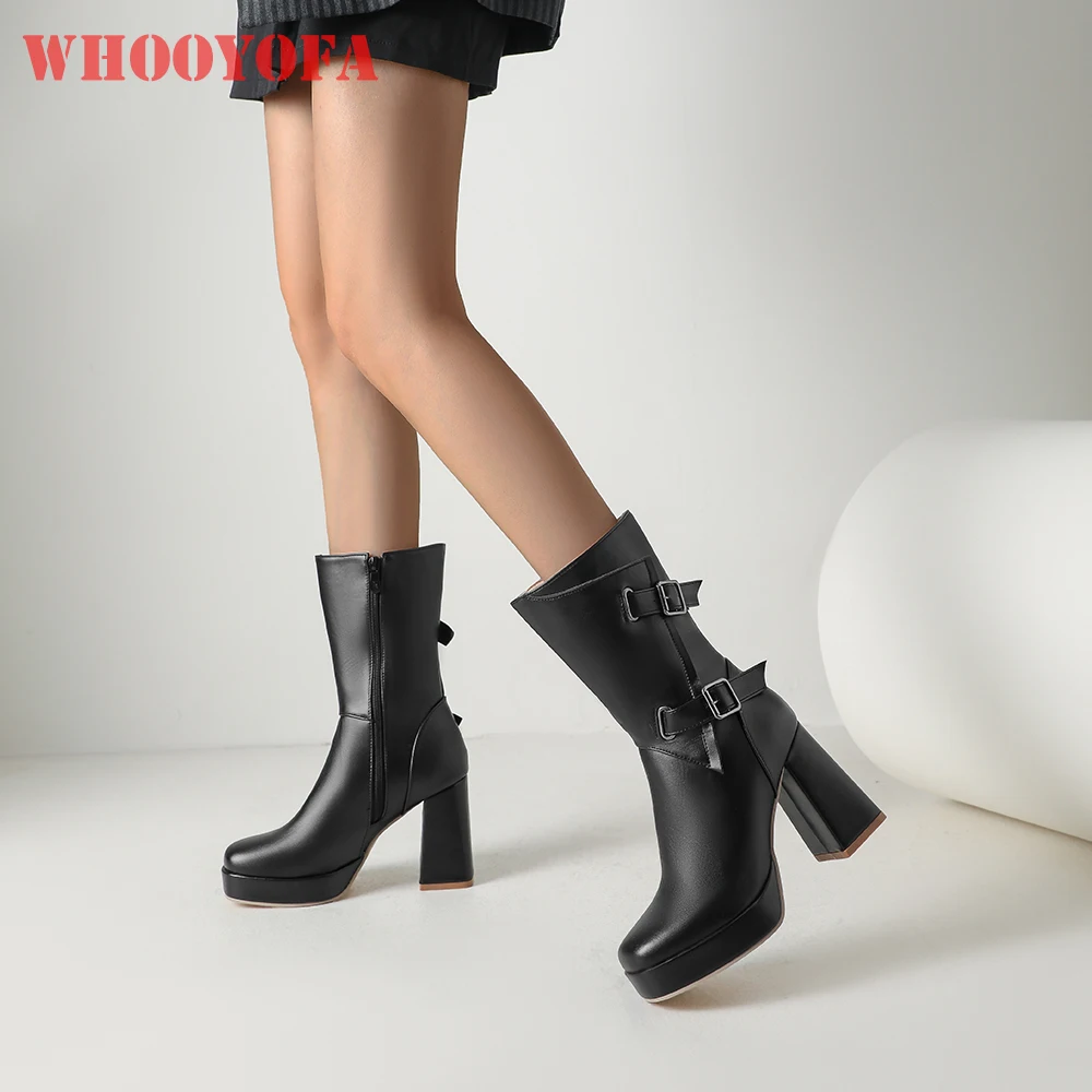 2026 Winter Sexy Platform Mid Calf Boots for Women 10cm High Heels Wide Fit Lady Dress Shoes Large Plus Size 11 43 47 50