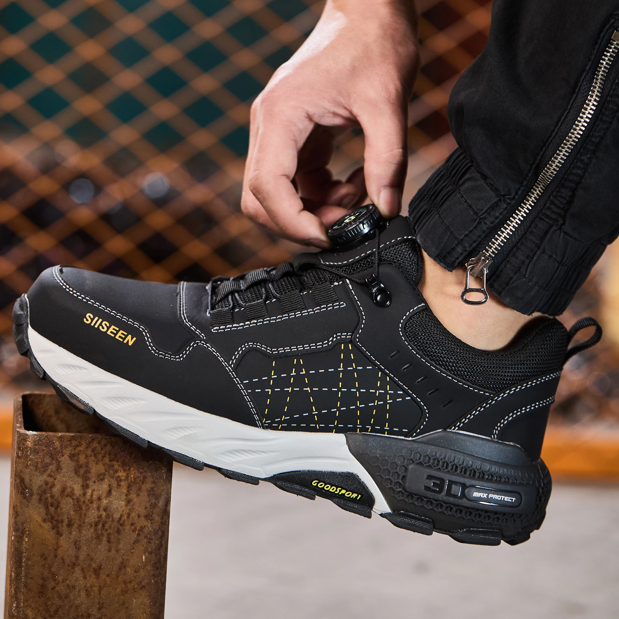 أحذية أمان رجالية بمقدمة فولاذية مضادة للسحق من كيفلر، أحذية عمل خارجية أنيقة، أحذية صناعية على شكل زر