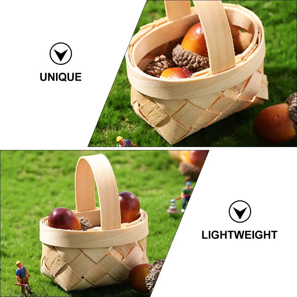

3pcs Mini Wooden Woven Baskets Small Handcrafted With Handle For Decor Flower Storage Basket Home Wedding Decoration Woven Gift