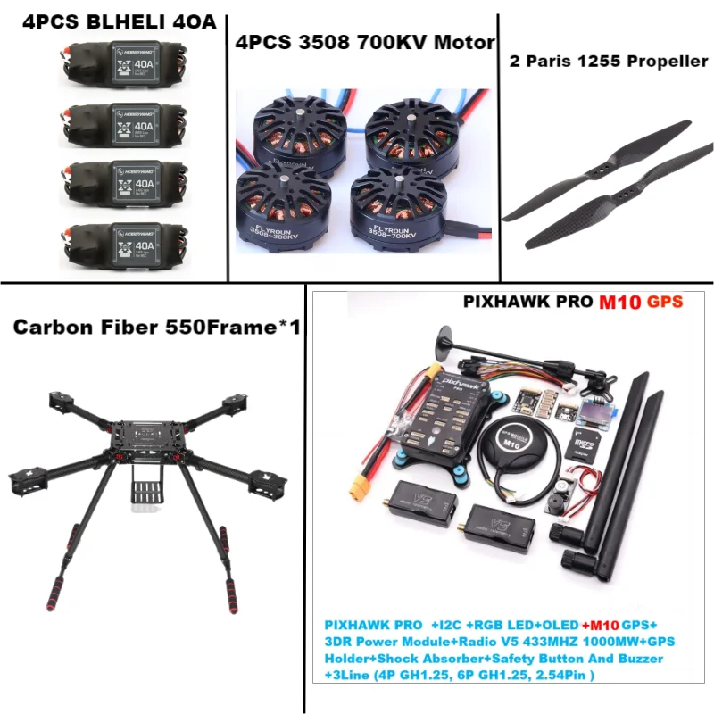 RctoSk 550 Hexa กรอบ PIXHAWK PRO M8N M9N M10Control คาร์บอน Ardupilot วิทยุ Telemetry Quadcopter BLHELI 40A 3508 700KV มอเตอร์ ESC