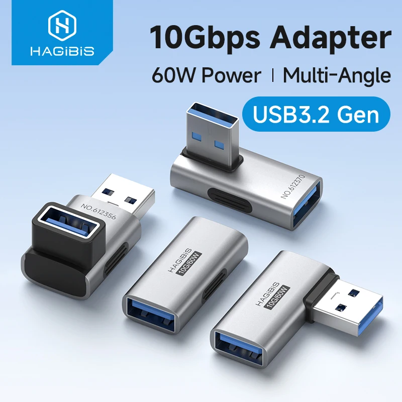 Hagibis USB 3.2 Adapter 90 Degree Right Angle USB A Male to Female Connector OTG Adapter Cable Extender for Laptops Charger PC