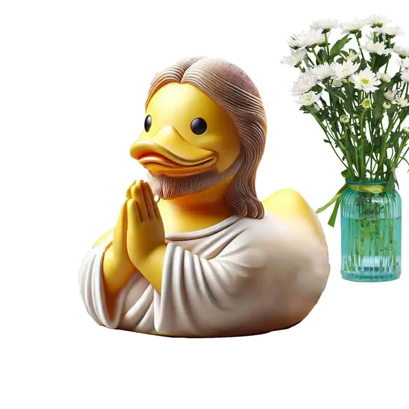 Funny Duck Statue Resin Desktop Praying Duck Statue Bright Colors Decoration Tool For Cabinet Churches Dashboards Auditoriums