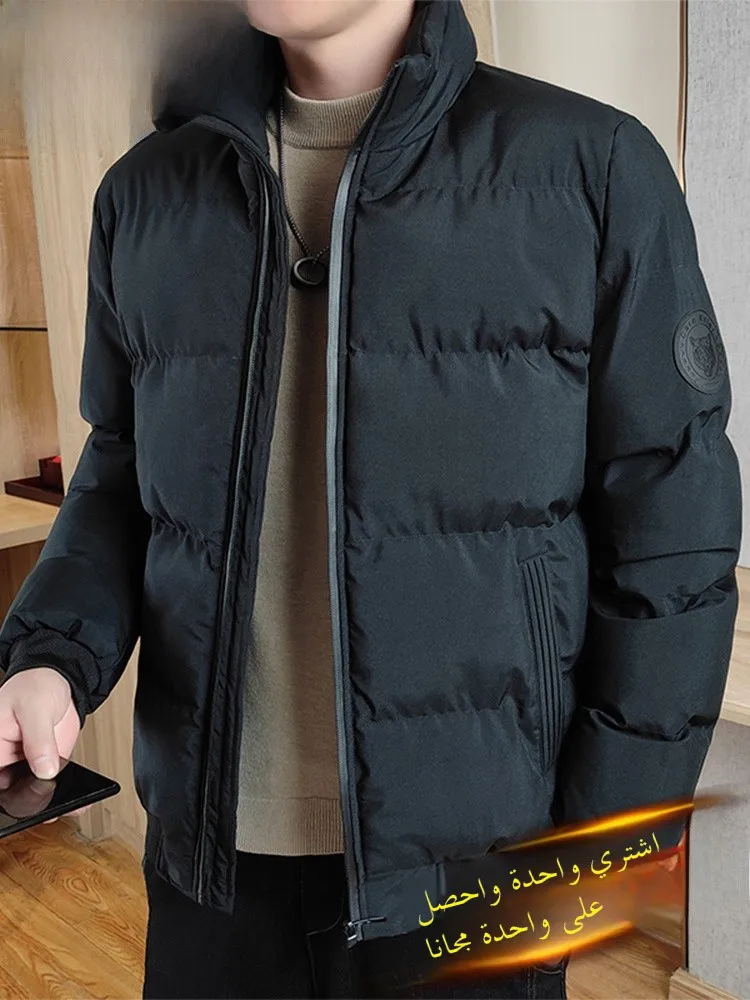 

Мужское зимнее хлопковое пальто с воротником Thiened Down, повседневное пальто с воротником, ветрозащитное пальто-стойка, длинная застежка-молния, цвет