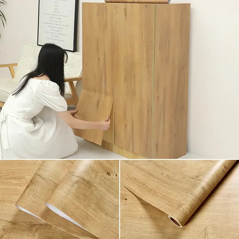 Rollo de papel tapiz de madera sintética Retro de grano de tablones de madera, pegatinas de pared autoadhesivas de PVC impermeables, papel tapiz de vinilo extraíble para restaurante