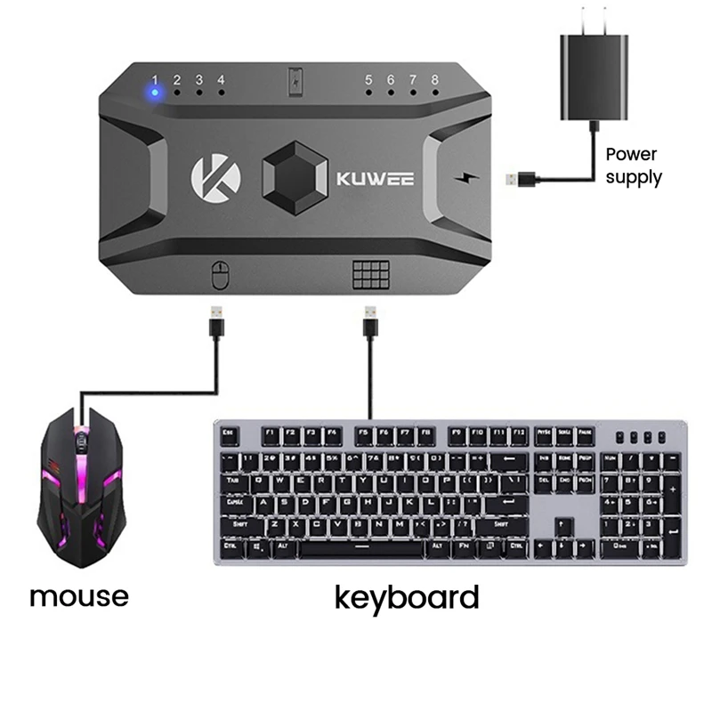 Bluetooth Hub USB 5.0 Converter Wired Keyboard&Mouse to Wireless Hub Adapter Support 8 Devices for Tablet,Laptop,Mobile