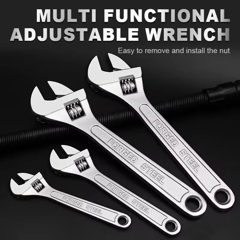 Adjustable Wrench, Large Opening, Long Handle, Universal Spanner, Hand Repair Tools for Mechanical Workshop, CR-V Steel, Multi-P