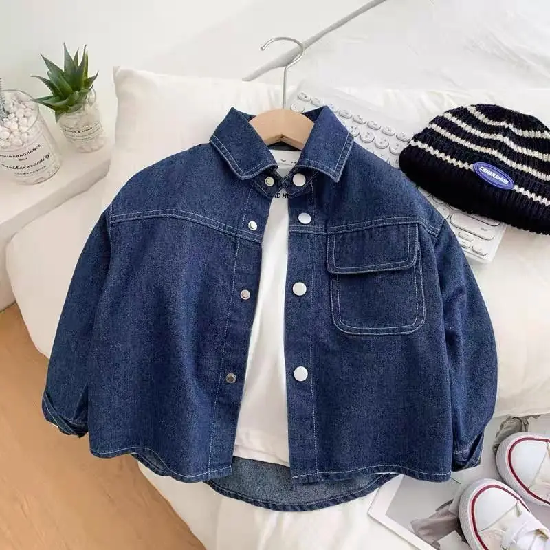Kids Boys Girls Denim Shirts 2024 New Autumn Winter Outwear Jackets Teenage Casual Cotton Cardigan Blue Jean Blouse Shirts