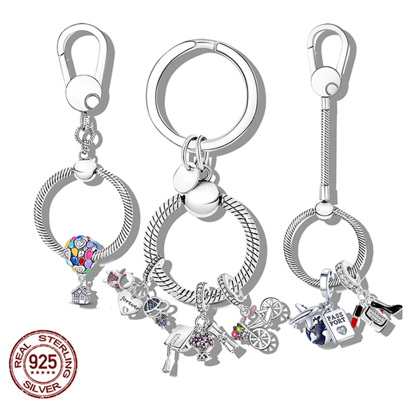 Pendant Charms 925 Sterling Silver Moment Key Ring Small Bag Holder Fit Original Bracelet Women DIY Jewelry Making Gift