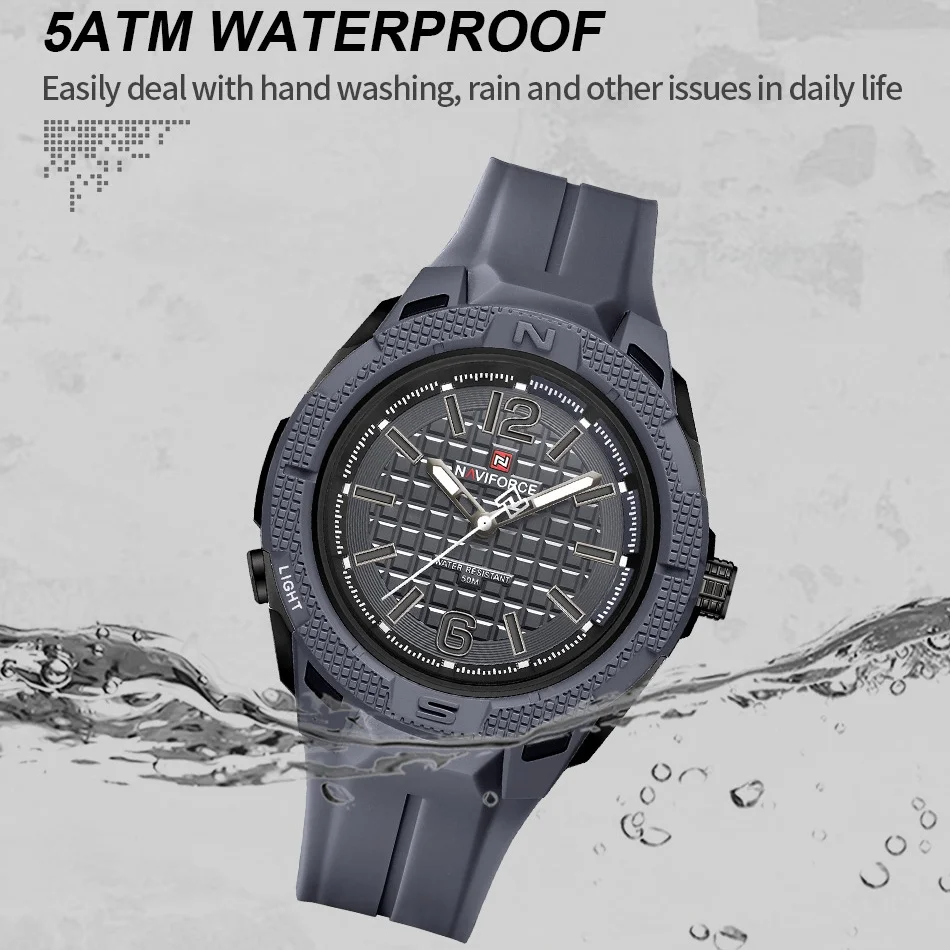 

Новые NAVIFORCE мужские модные хронограф с ремешком из ТПУ, мужские кварцевые наручные часы, спортивные часы 5ATM, водонепроницаемые, Relogio Masculino, подарки