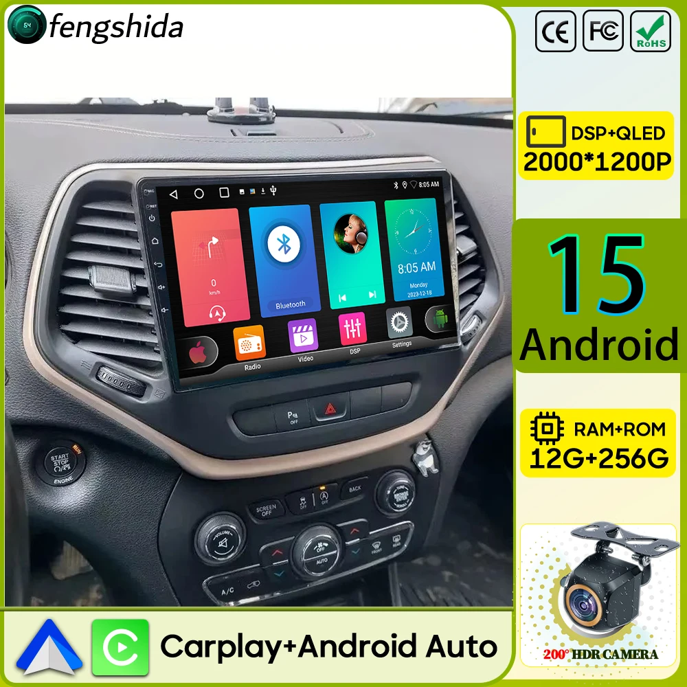 

Car Radio Carplay For Jeep Cherokee 5 KL 2014-2018 Navigation GPS Android Auto 2K Stereo Android 15 5G Screen 4G No 2din