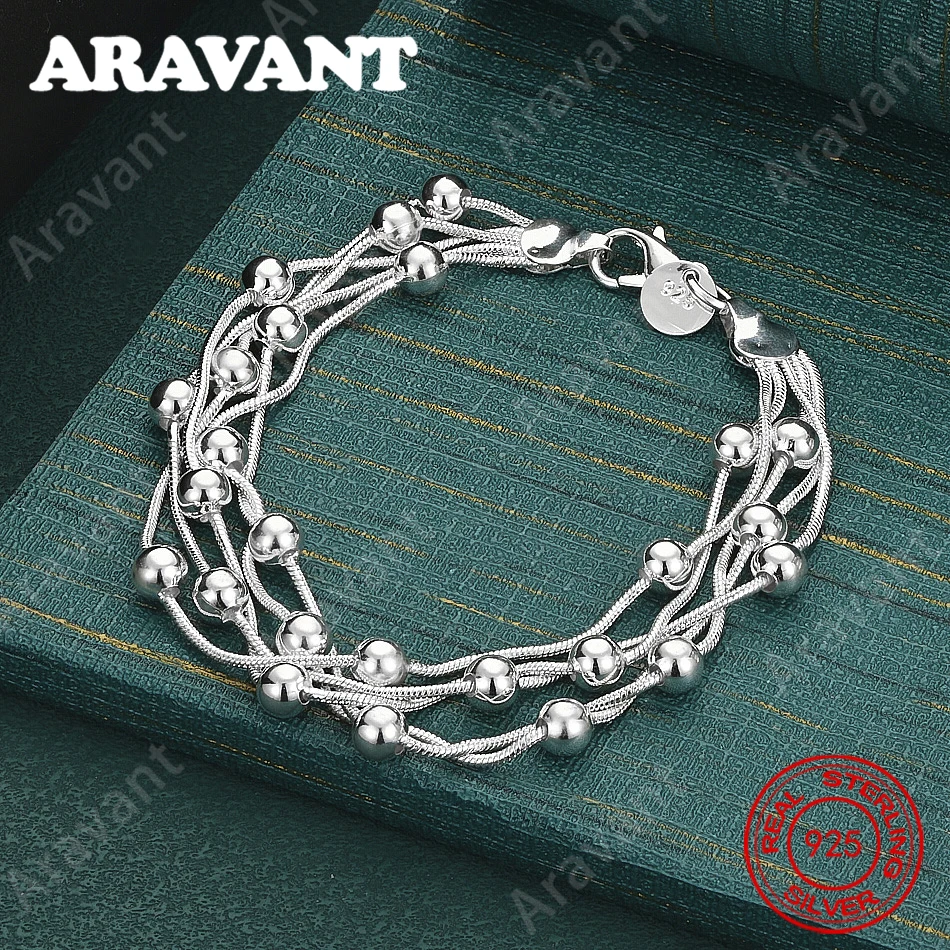 925 Sterling Silver Five-Line Beaded Bracelet, Everyday Accessory For Women, Simple And Elegant Jewelry