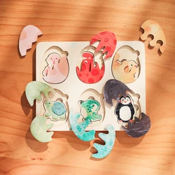 Baby Toys Montessori Wooden Puzzles Kids Cartoon Egg Shape Toys Hand Grab Board Animals Cognition Learning Educational Toys Gift