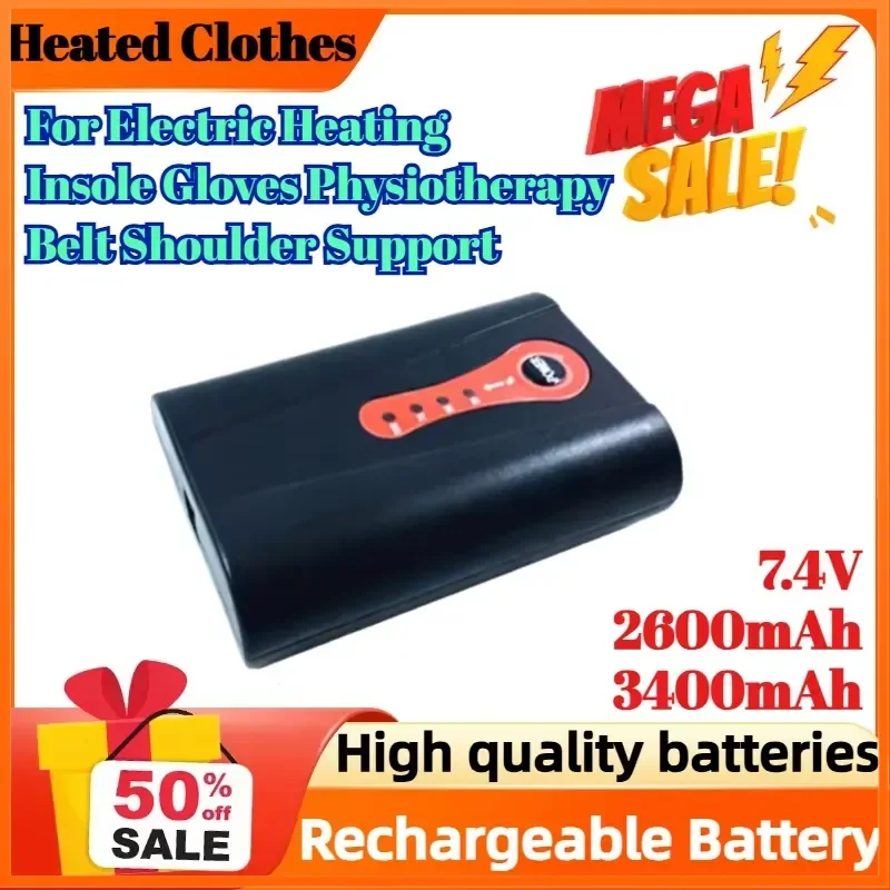 7.4V 2600mAh 3400mAh Heated Clothes Lithium Battery for Electric Heating Insole Gloves Physiotherapy Belt Shoulder Support