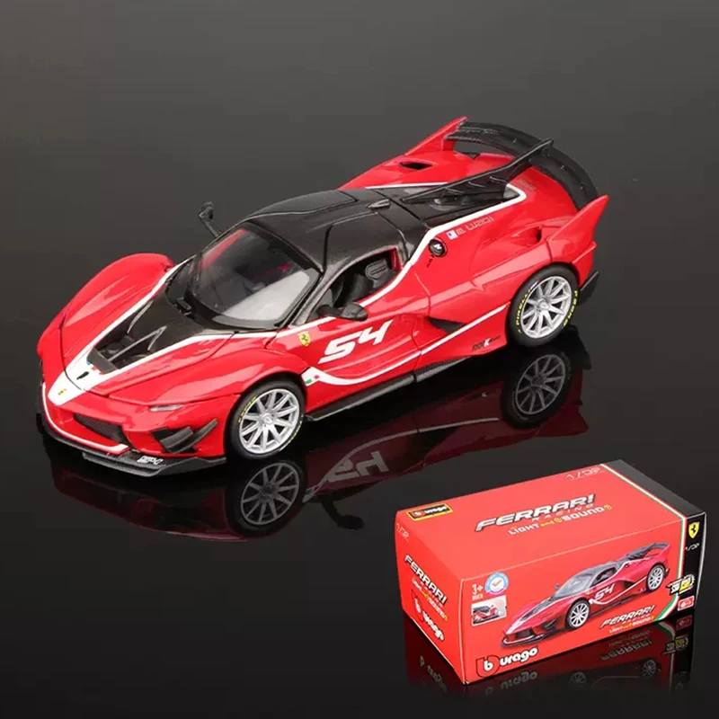 Bburago 1:32 Skala Ferrari fxxk samochód sportowy dźwięk i światło Stop Luksusowy pojazd Diecast Pull Back Cars Model Kolekcja zabawek Prezent