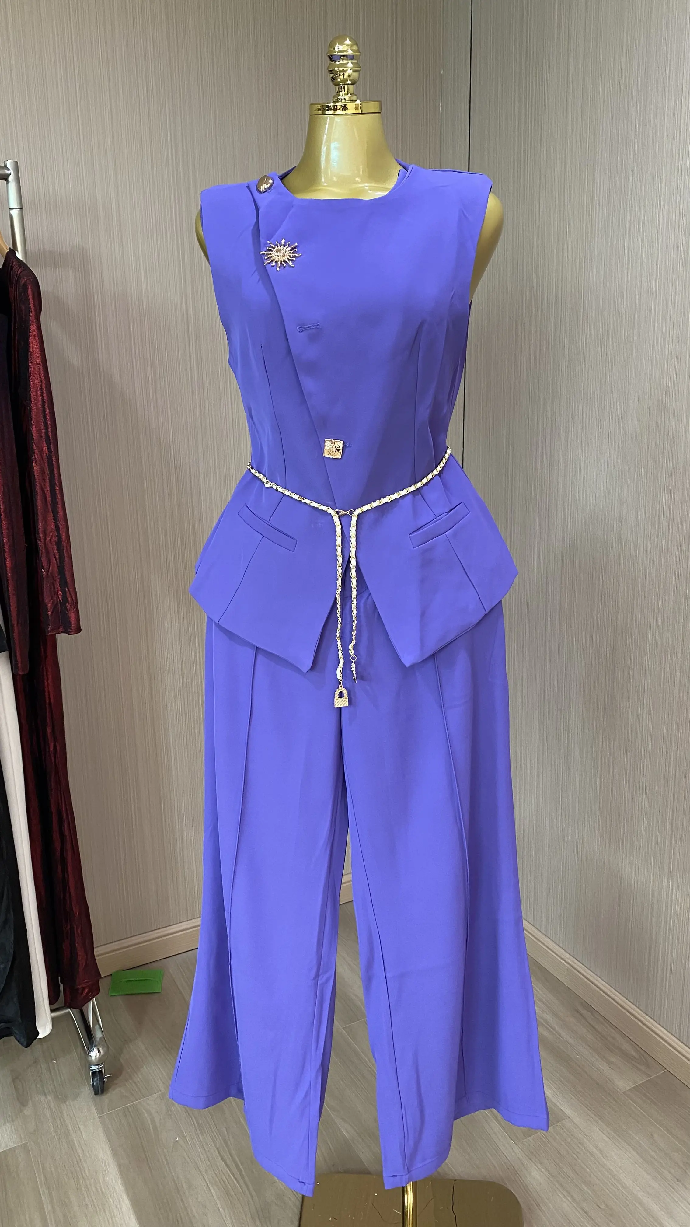 

2026 Spring New Fashionable Sweet Loose Solid Color Neckline Vest Top and Wide-Leg Pants Casual Set-GZXX764