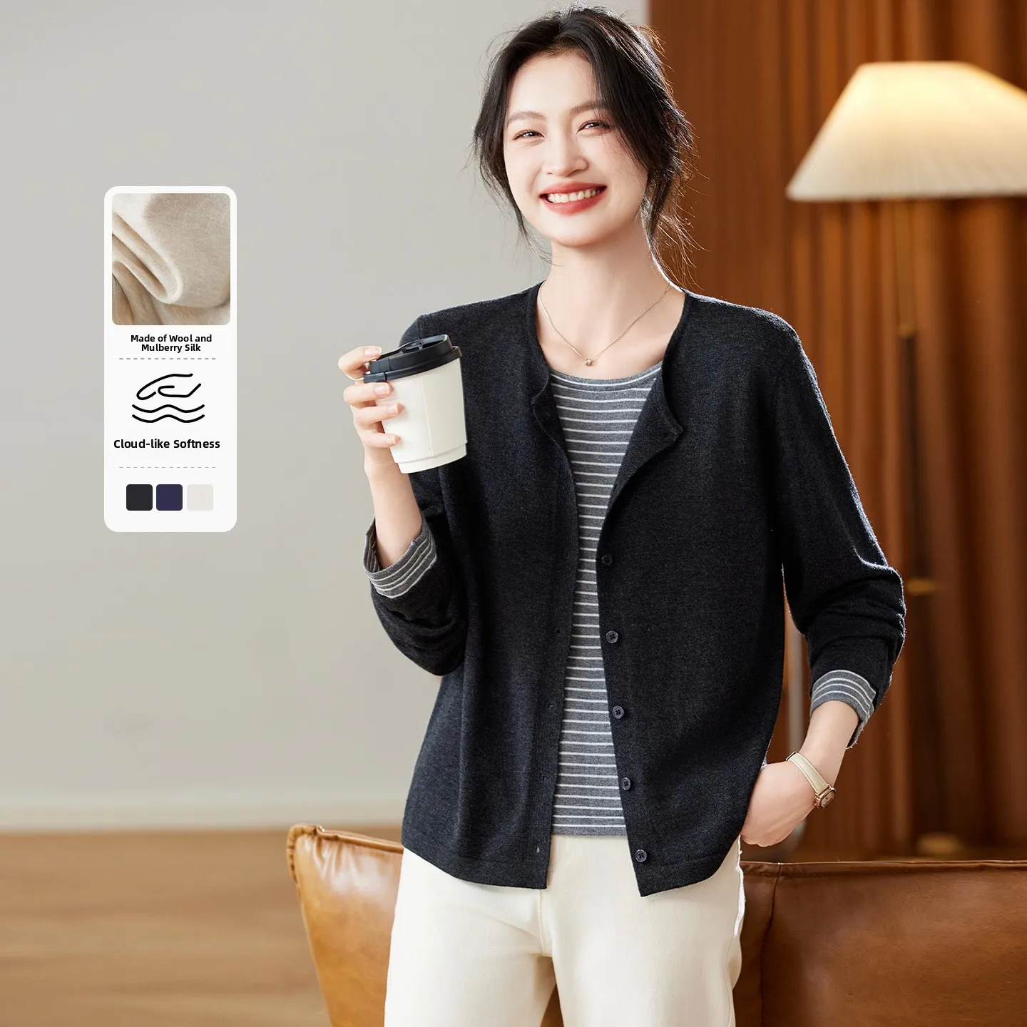 

Women's Long Sve Knitted Sweater Fake Two-Piece Striped Patchwork Design Autumn Winter Faion Top Wool Blend Material
