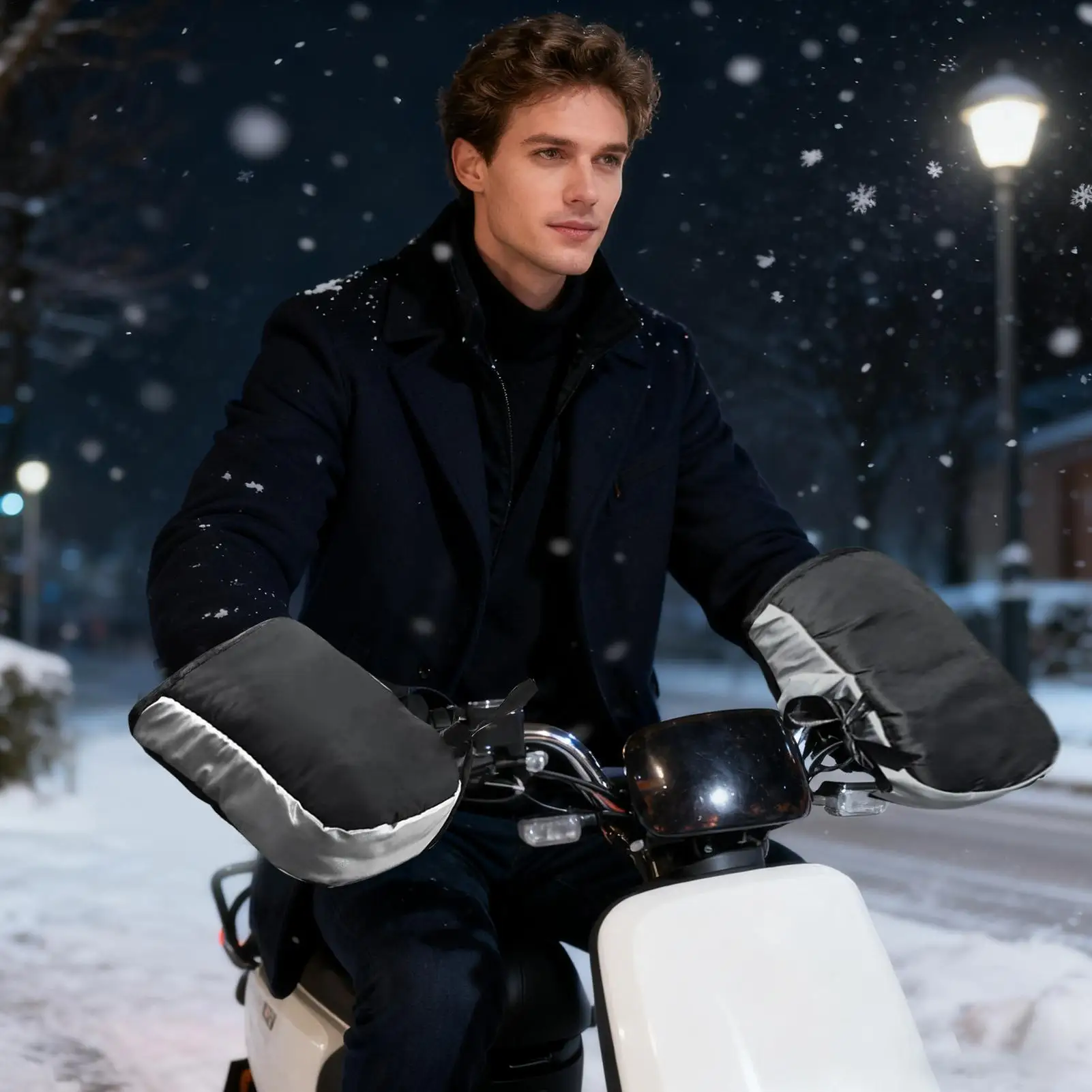 Motorcycle Handlebar Gloves Windproof Warm Soft Handlebar Muffs Warm Handle Thickened Reflective Strip for Motorcycle Cycling