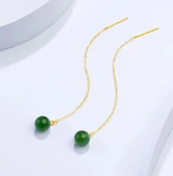 18k gold drop earrings for women green jade earrings 6cm long earrings jade stud earrings au750 jewelry