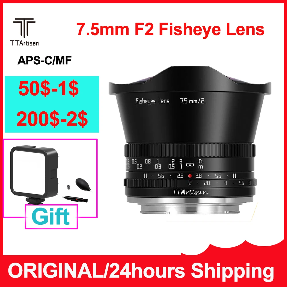 TTArtisan 7.5mm F2 Large Aperture Fisheye Lens APS-C Camera Lens for FUJI X SONY E Nikon Z Zfc Canon M EOS R M4/3 Leica SIGMA L