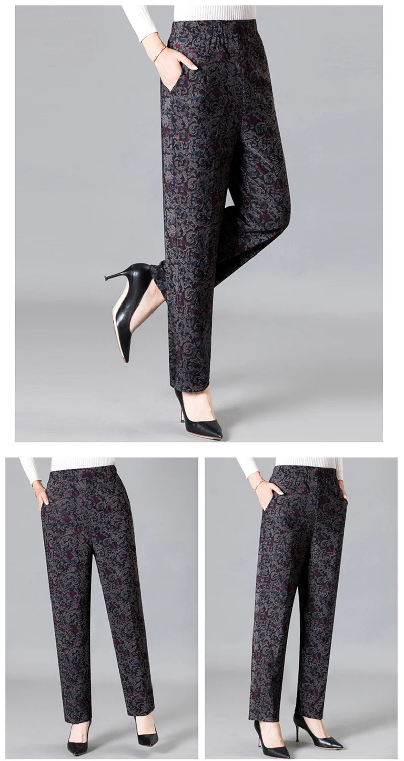 Extra Large Size 9XL Middle-aged Women Pants New Autumn Elastic High Waist Casual Trousers Winter Velvet Female Straight Pants