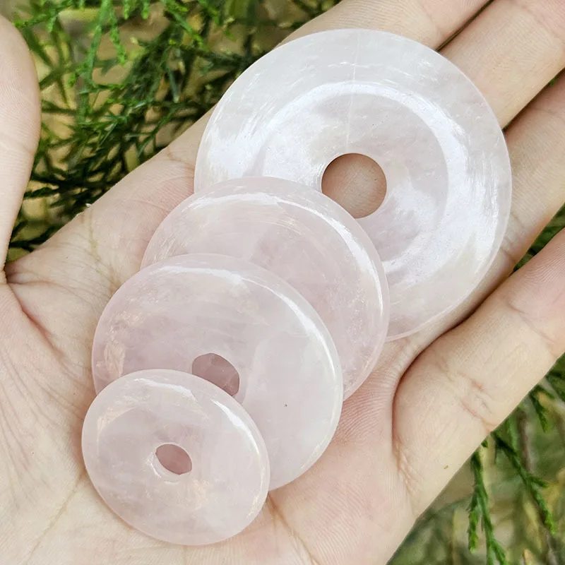 30mm 40mm 50mm Natural Donut Round Rose Crystal Quartz Gem Stone Beads 1 Pcs,For DIY Pandant Jewelry Making Accessories