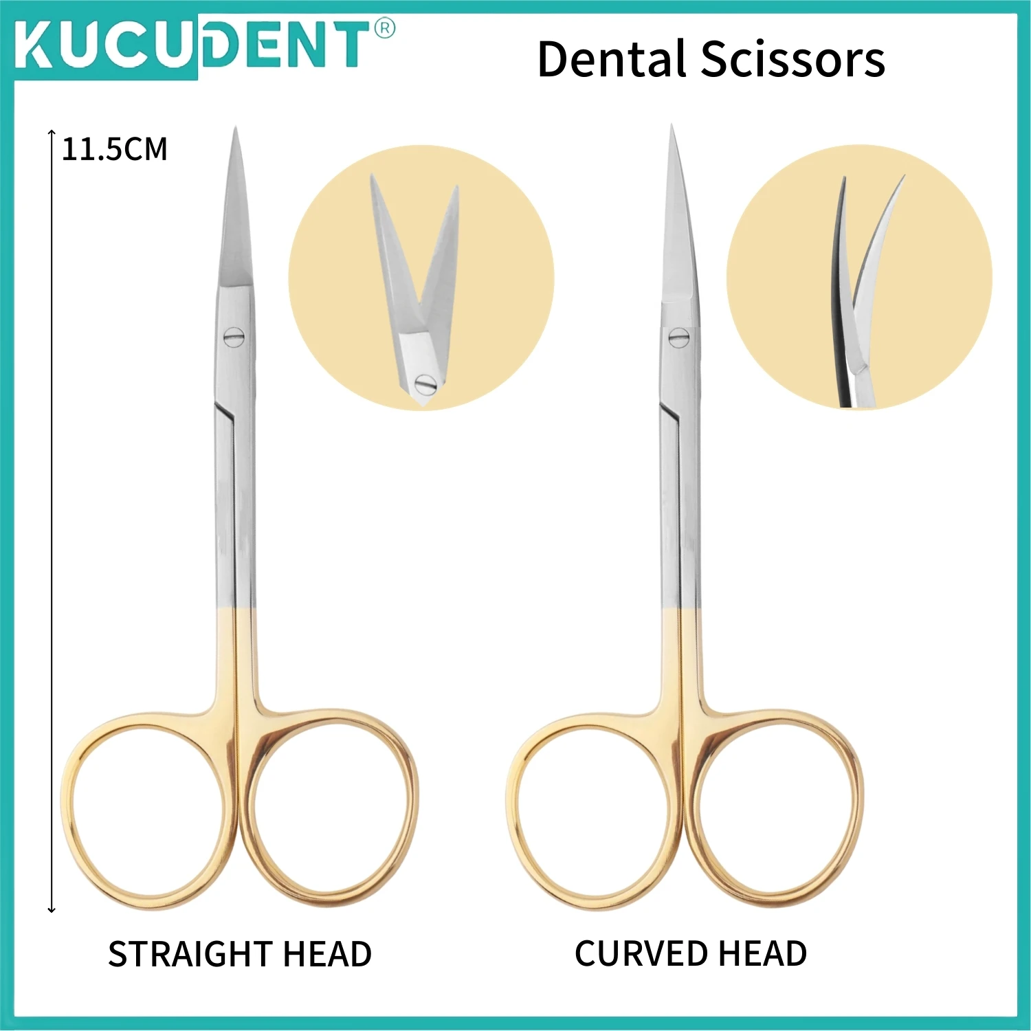 KUCUDENT Dental Surgical Scissors Stainless Steel Needle Holder Plier Straight/Curved Tip Gold Plated Handle Medical Instrument