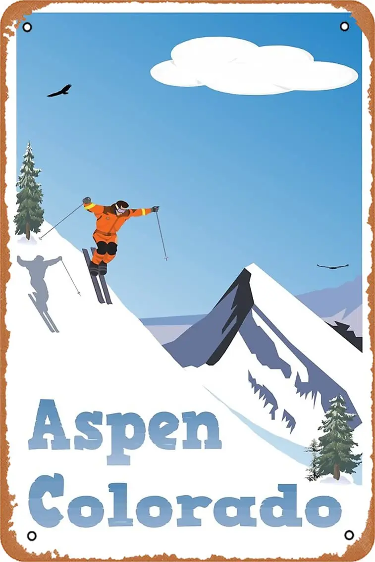 Aspen,Colorado,Rocky Mountain, Ski Poster Framed Art Print Metal Tin Sign Vintage 8x12 Inch