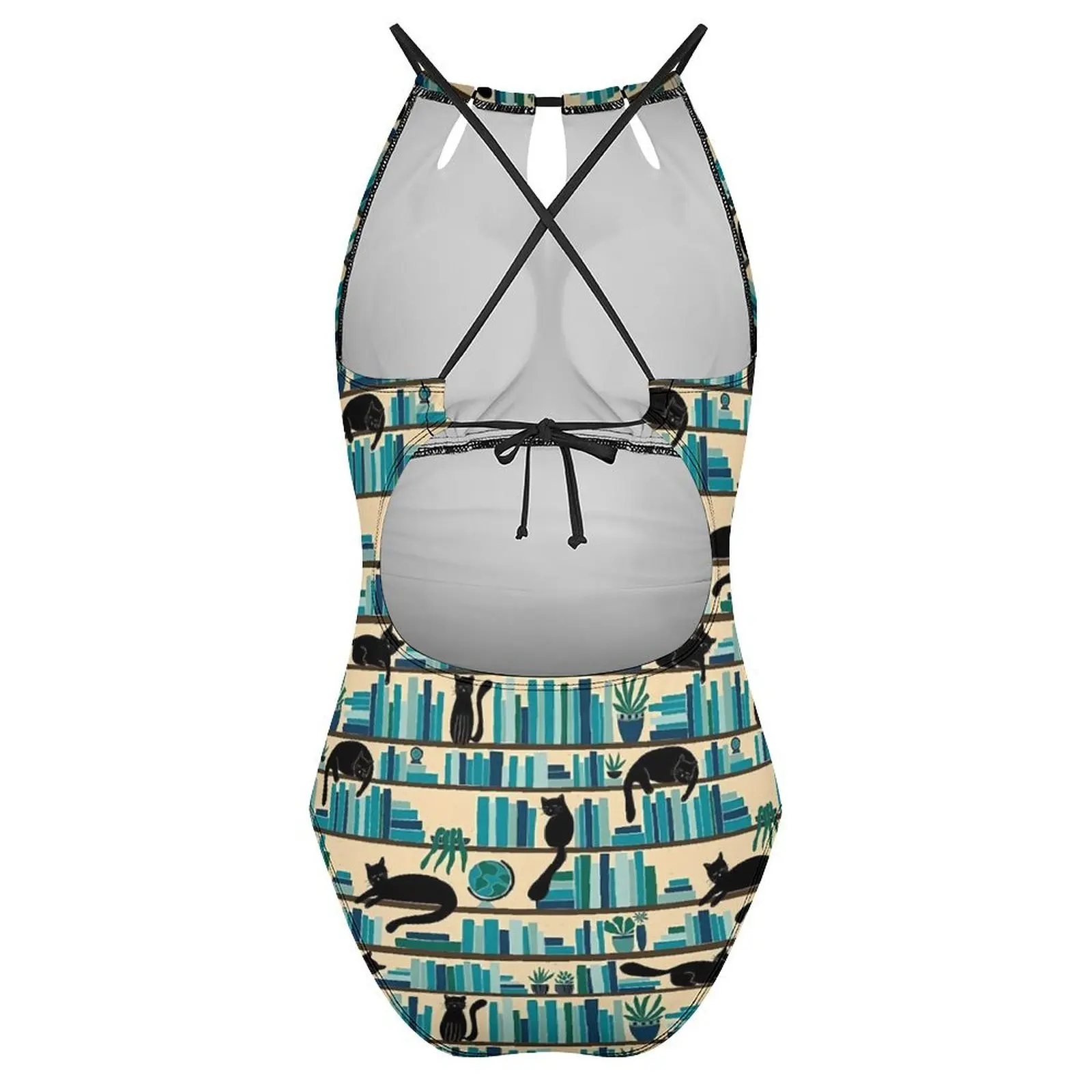 مكتبة القطط ملابس السباحة الأسود كيتي ملابس السباحة قطعة واحدة الرياضة تصميم ارتداءها الجوف خارج Monokini المرأة رفع مثير ملابس الشاطئ