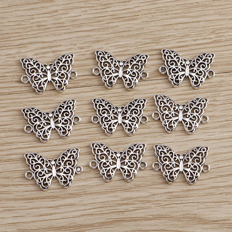 Tusember 30 Stück 14*20mm Legierungs-Doppel-Loch-Schmetterlings-Charms-Verbinder-Anhänger für handgefertigte Halsketten, Ohrringe, Schmuckherstellung, DIY – Detail 4