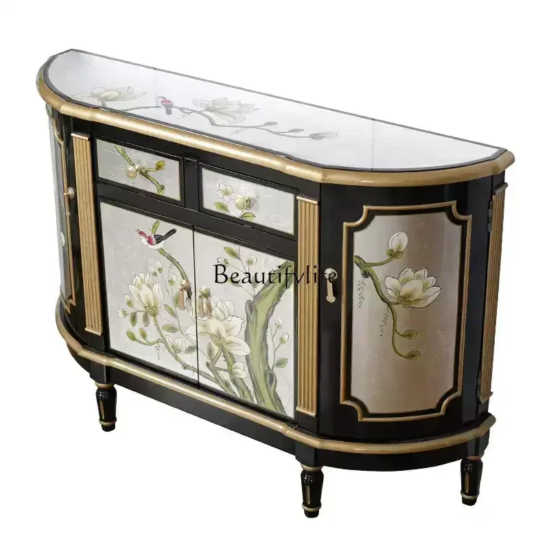 

FG26Новый китайский полукруглый входной стол из массива дерева, окрашенный сорока, украшение для гостиной, шкаф