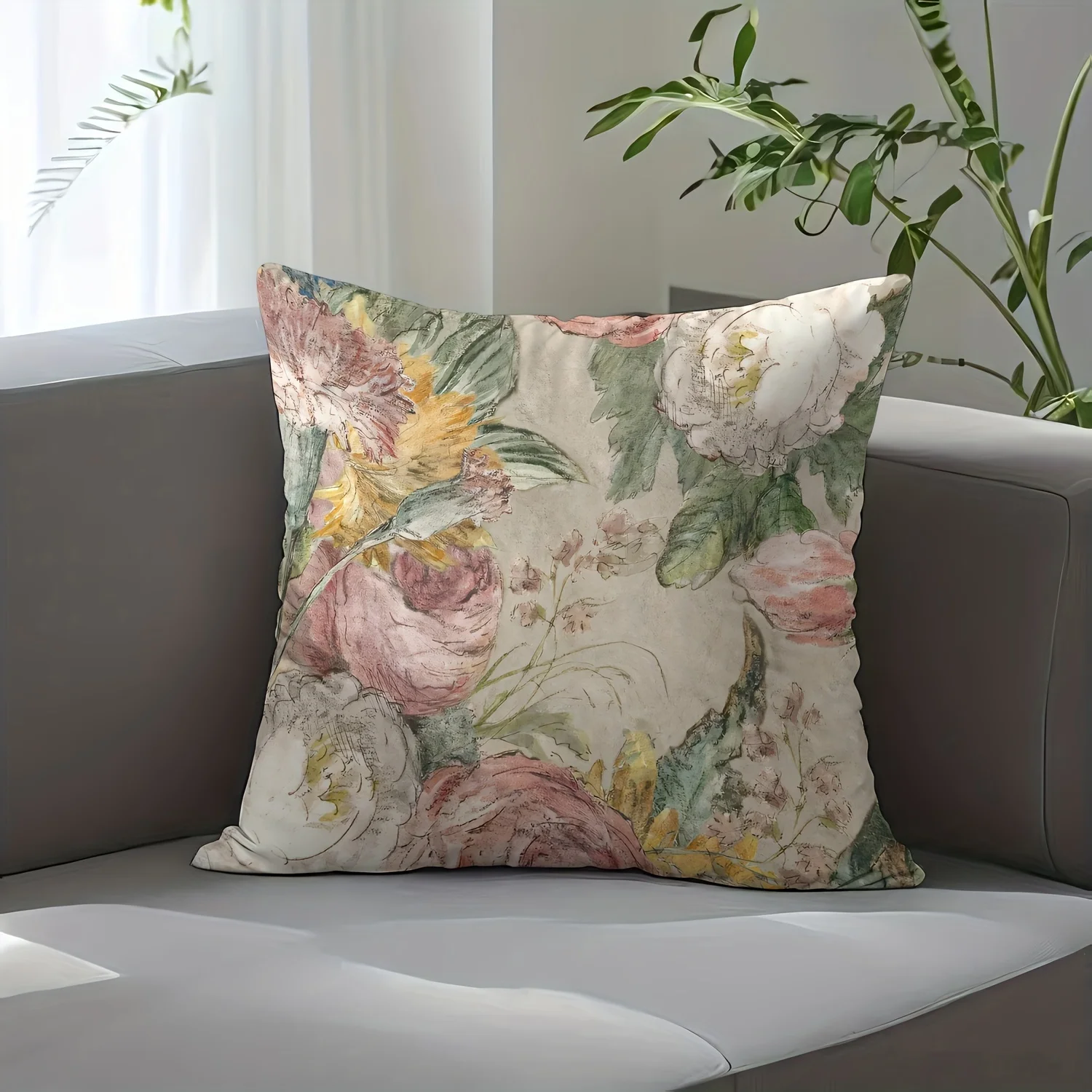 1PC Elegant Stamen Pattern Pillow Cover, for Sofa, Living Room, Bedroom & Home Decor (Pillow Insert Not Included)