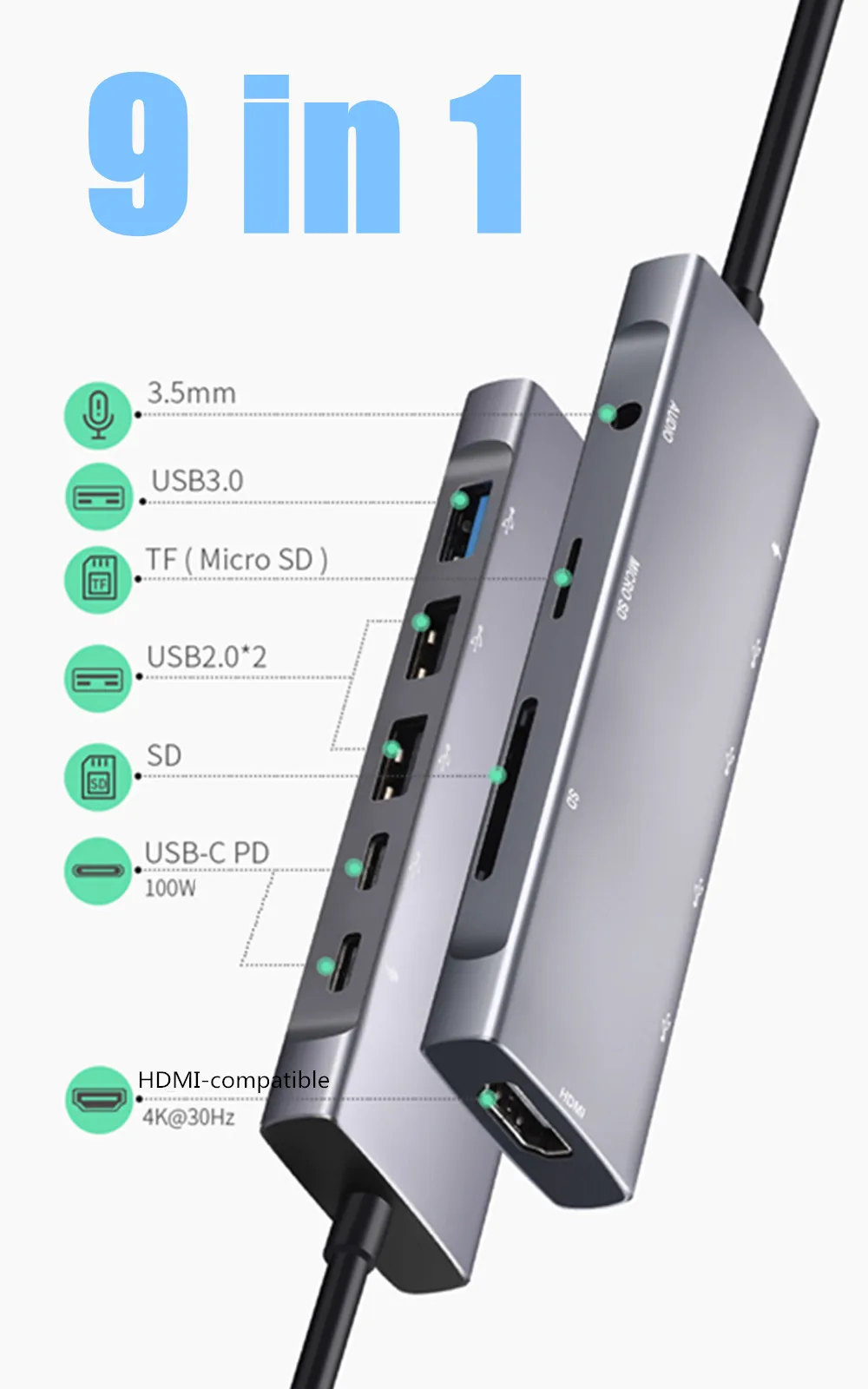 Type C to 4K HDMI-compatible USB C 3.0 2.0 Adapter SD TF Card Dock for Macbook Surface Pro Samsung S21 Dex Xiaomi 10 TV