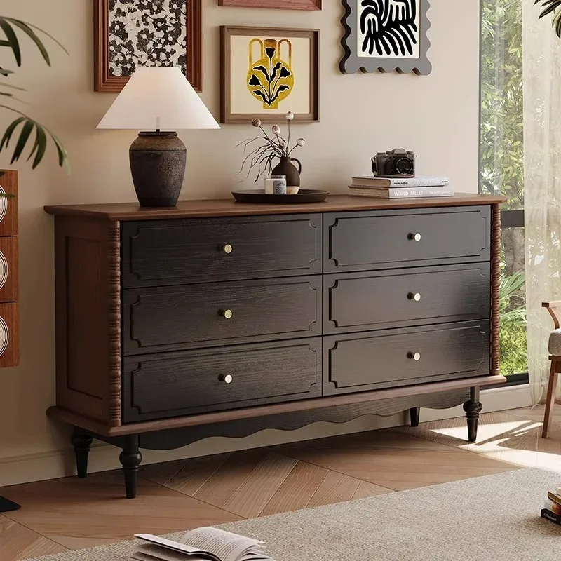 Retro solid wood chest of drawers, living room chest of drawers, dining side cabinet, wall storage cabinet