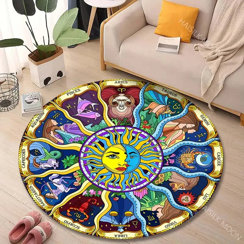 1PC Zodiac signs illustration Print Round Carpet for Living Room Bedroom Sofa Table Floor Mat Area Rug Luxury Gift