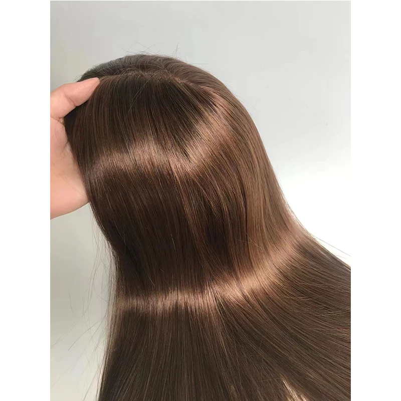 Topper do cabelo humano com grampo para mulheres, extensões do cabelo, base de seda, perucas do cabelo do russo, reto natural, estilo popular, 12