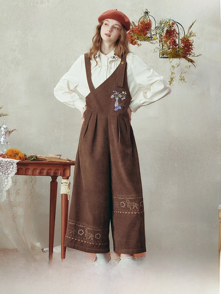 

Asymmetric Embroidered Women's Cargo Pants Vintage Artistic Sle Long Trousers mid Waist Polyester Fiber Regular Thin