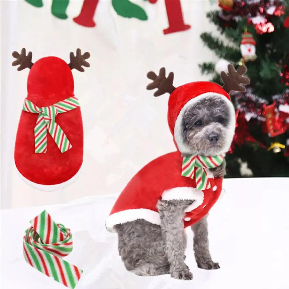 Christmas Pet Dog Clothes Autumn Winter Thickened Hoodie For Small Medium Dog Cats Warm New Year Christmas Antler Decor O2b4